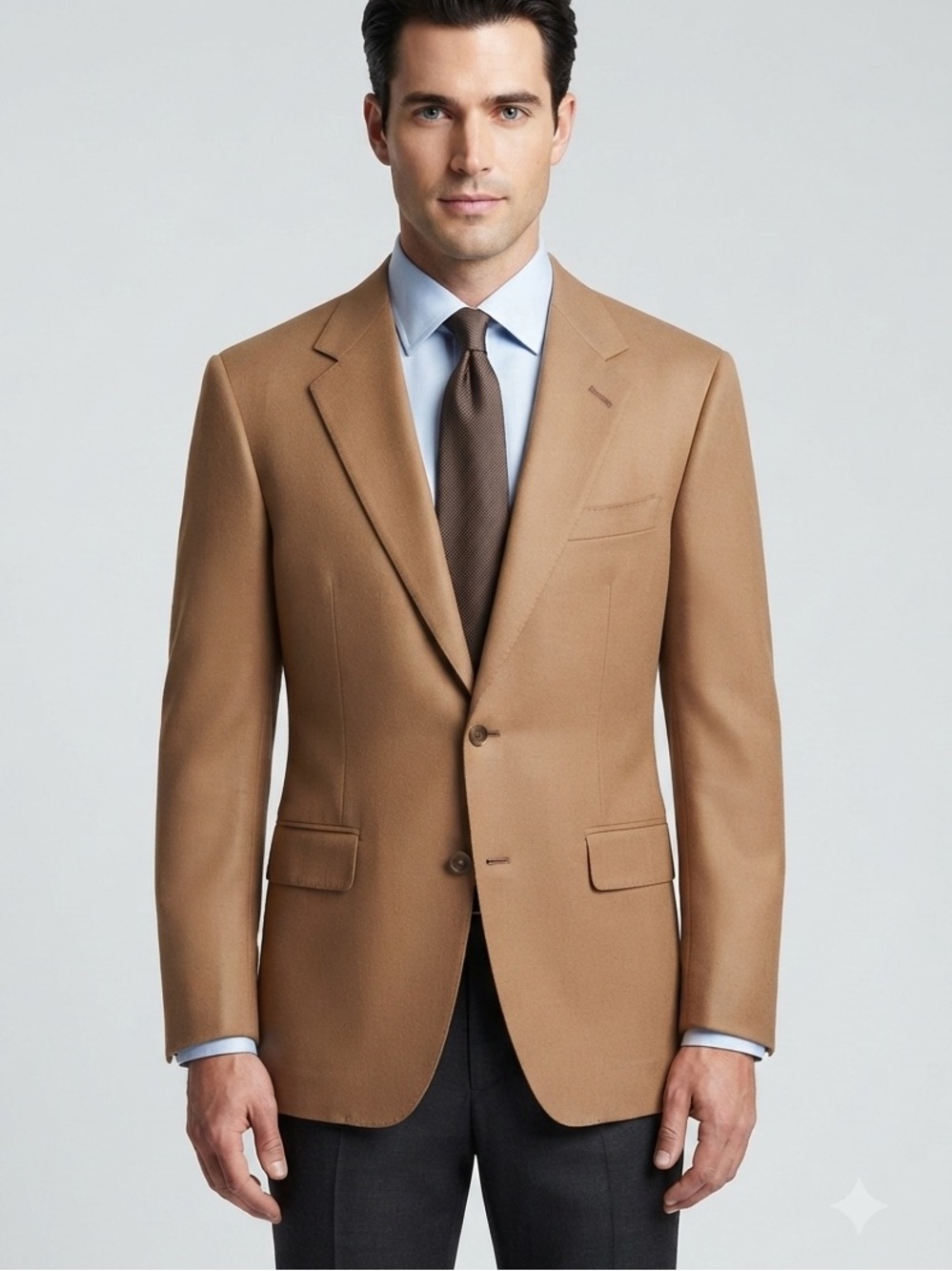 Men's Tailored Camel Blazer - Classic Two-Button Jacket